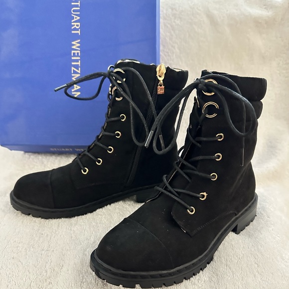 Stuart Weitzman black suede lace up side zip boots Size USA kids
